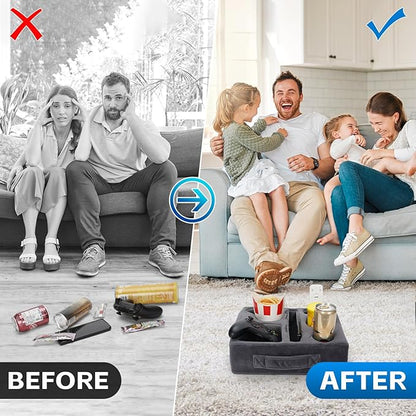 G GOOD GAIN Couch Cup Holder Pillow-Sofa Cup Holder Cozy Buddy | Bed Drink Caddy Holds Tablet, Remote, Snacks | Waterproof Anti-Spill Sofa Beverage Tray for Car, Park, Beach, Picnic, Boat, RV(Grey)