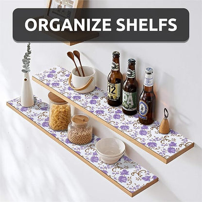 18X96 Inch Shelf Liner for Kitchen Cabinets, PVC Drawer Liner for Dresser Non-Slip Bathroom, Non-Adhesive Cabinet Liner Washable (Purple Floral)(2 Roll)