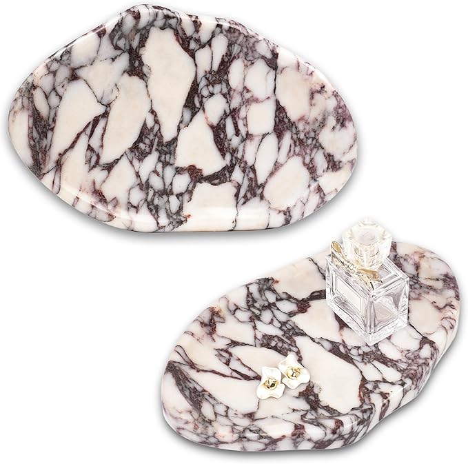 LWALMS Marble Clould Tray for Bathroom - Stone Catchall Jewelry Dish for Kithchen Counter and Aesthetic Room Decor, Cute Decorative Vanity Dishes for Trinket Ring Key Candle (9.5'' x 6.3'')
