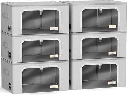 Sorbus Storage Bins with Metal Frame - Stackable & Foldable Clothes Organizer Bags - Oxford Fabric Storage Containers with Large Clear Window & Carry Handles, Bedroom Organization for Bedding & Linen