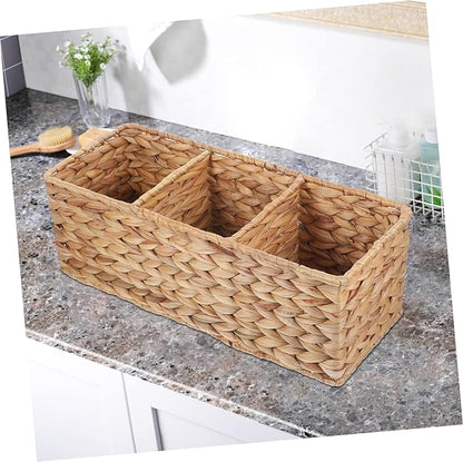 CHILDWEET Woven Storage Basket Lid Decorative Straw Basket for Kitchen Bathroom Office