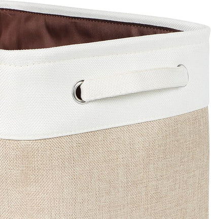 Kntiwiwo Foldable Storage Bin Collapsible Fabric Storage Basket Cube with Durable Handles Closet Organizer Bins for Organizing Shelves Drawers, Set of 3, 12" x 10" x 9.5", Beige