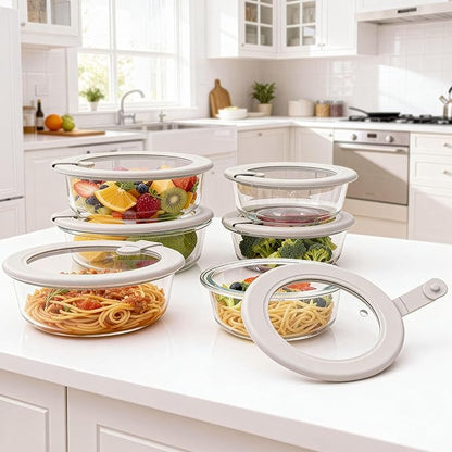 Glass Food Containers with Glass Lid (Grey-6RJ)