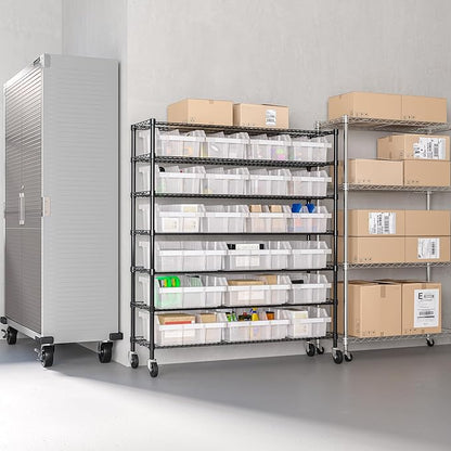 Seville Classics Heavy Duty NSF Bin Rack Solid Steel Wire Shelving Storage Unit, Patented Organizer for Garage, Warehouse, Office, Restaurant, Classroom, Kitchen, Translucent, Includes 21 Bins