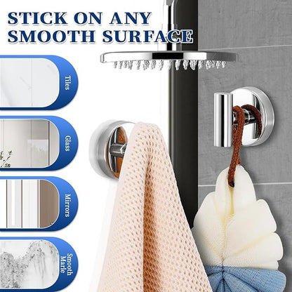 warlve Heavy Duty Reusable Suction Cup Hooks for Shower - No Drill Bathroom/Glass/Mirror/Tiles & Metal Surfaces,and Smooth Non-Porous Surfaces for Towels, Robes, Loofahs (2, Chrome Polished)