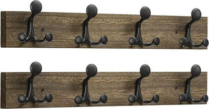SKOLOO 24-Inch Wood Burnt Coat Rack Wall Mount with 4 Triple Hooks - Ideal for Family Entrances, Classrooms, and Pet Supplies Storage - Perfect Coat Hooks for Wall, Pack of 2