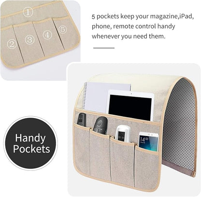 SYSOV Sofa Armrest Organizer, Remote Control Holder for Recliner Couch, Arm Chair Caddy with 5 Pockets for Magazine, Tablet, Phone, iPad