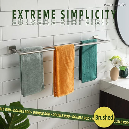KOKOSIRI Towel Holder Bathroom Accessory Towel Bars with Two Rails Necklace Holder 32 Inch Brushed Nickel Stainless Steel B5005BR-L32