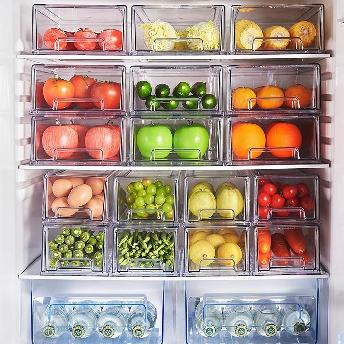 2 Pack Stackable Pull-Out Storage Drawers,Plastic Clear Organizer Bins with Handles,Easily Clean for Craft,and Toy Organization,Kitchen,Undersink,Cabinet,Fridge,Closet,Pantry,Office,Bathroom