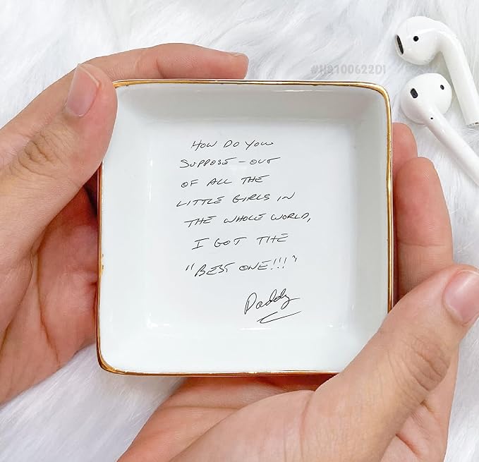 Handwritten Note Ring Dish, White Ceramic Jewelry Dish, Design Your Own Text Ring Dish, Personalized Trinket Dish, Bridesmaid Gift, Script Dish Engagement Gift, Created from Your Handwriting Sample