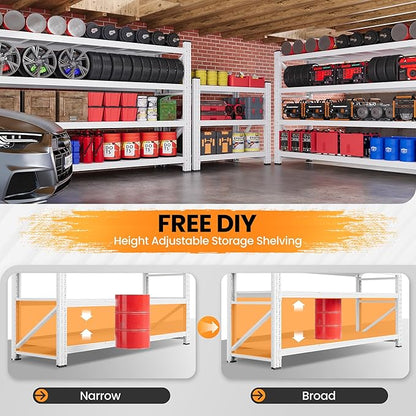71”W Garage Shelving Units, 5000LBS Storage Shelves Heavy Duty, 24" Deep Metal Shelving Rack, 4 Tier Large Tall Industrial Shelving , Adjustable Standing Shelf for Warehouse / Shop 71"W x 24"D x 70"H