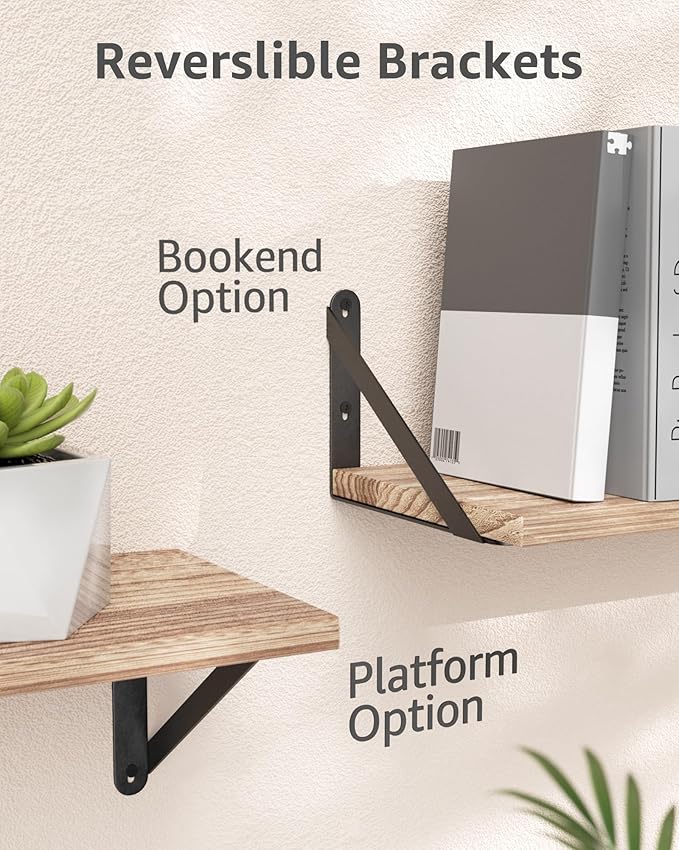 Wall Shelves 7.3" Deep Set of 4, Solid Paulownia Wood Wider Longer Sturdy Easy to Install Wall Mounted Bookshelves Storage Shelves Bathroom Home Office Laundry Room Bedroom Organizer