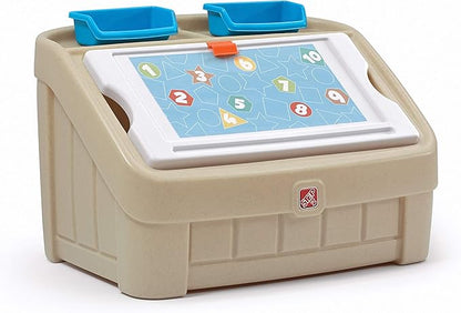 Step2 2-in-1 Toy Box & Art Lid, Kids Toy Storage Bin & Organizer, Easel & Chest in One, Made of Durable Plastic, For Toddlers 2+ Years Old, Tan