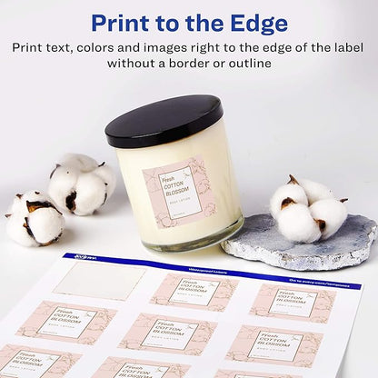 Avery Durable Waterproof Square Labels with Sure Feed Technology, 2" x 2", White, Laser & Pigment-Inkjet Compatible, 96 Blank Labels Total, Great for Branding, Packaging, and More (64510)