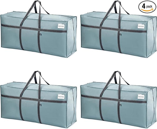 VENO 4 Pack Oversize Moving Bags for College, Heavy-Duty Storage Totes, Moving Boxes and Wardrobe Packing Supplies Alternative - Durable Laundry Bags for Clothes (Light Blue Matte, 4 Pack)