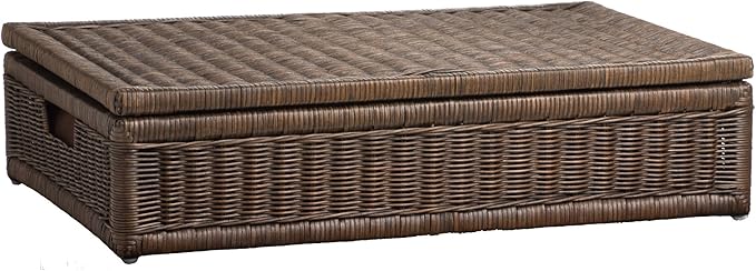 The Basket Lady Underbed Wicker Storage Box, Large, 28 in L x 18 in W x 7 in H, Antique Walnut Brown