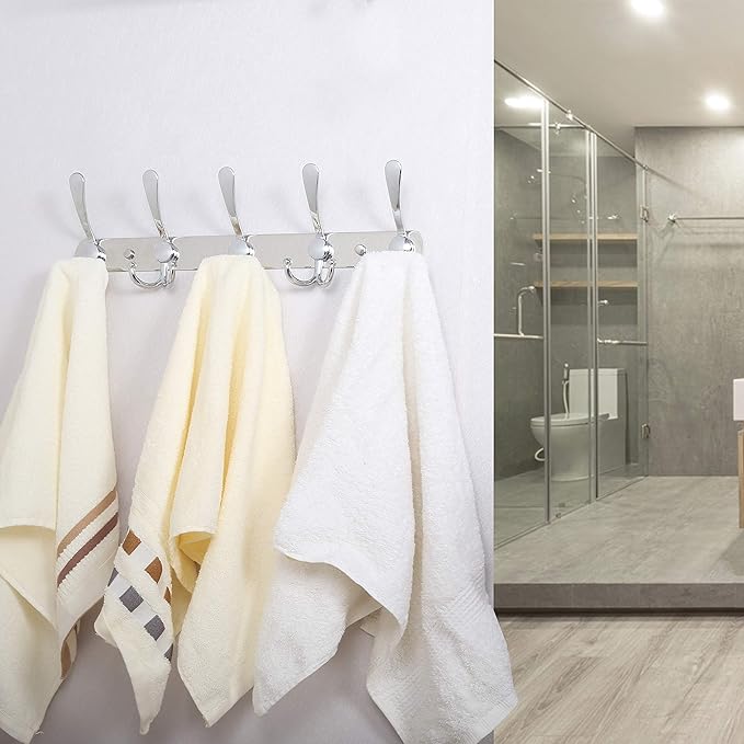 WEBI Coat Rack Wall Mount,Coat Hooks Wall Mount,Coat Hanger Wall,Hook Rack,Wall Coat Rack,5 Triple Hooks for Hanging Coats,Jacket,Clothes,Chrome,2 Packs