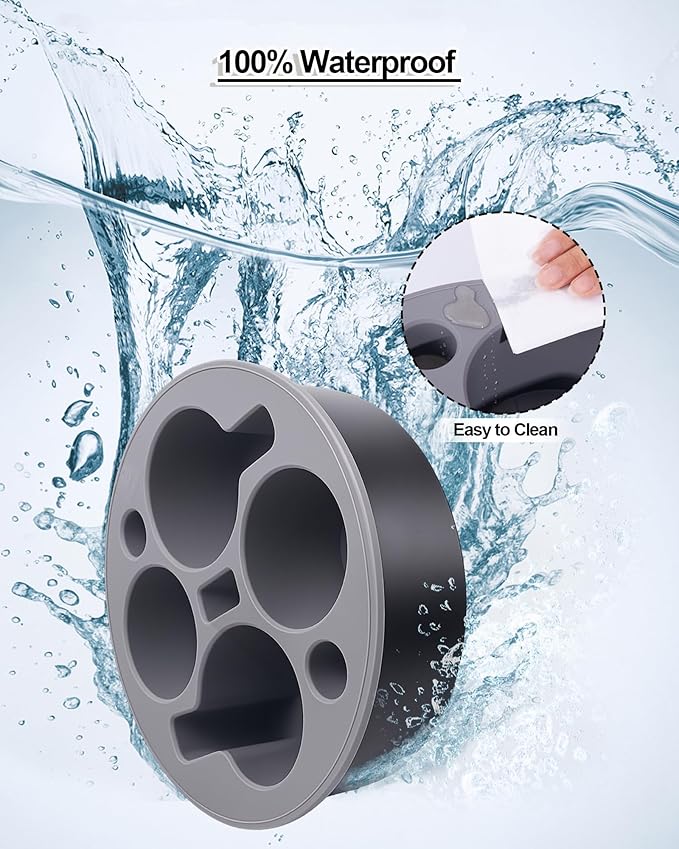 Couch Cup Holder Tray Round, Bonfixe 4-Cups Bedside Drink Holder for Elderly/Pregnancy, Stable Non-Spill Silicone Couch Caddy for Remote Control, Glasses‌, Snacks, Phones‌ (White-Black)