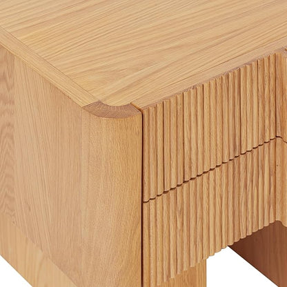 Poly & Bark Toledo 22” Nightstand – Solid and Veneered American White Oak Construction with Ribbed Drawer Fronts and Soft‑Close Drawers – Textural Modern Bedside Table for Stylish Bedrooms