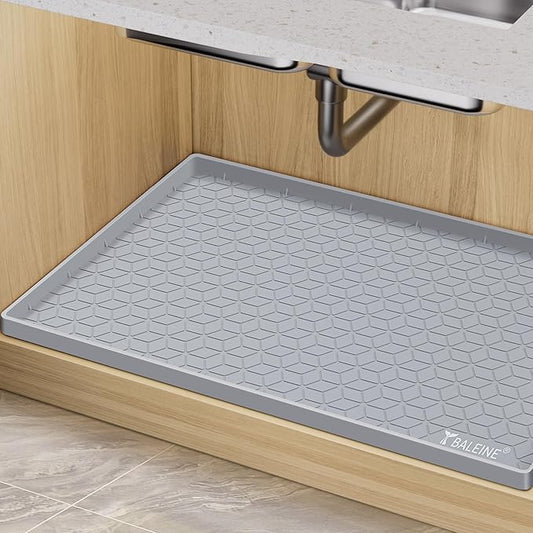BALEINE 28''×22'' Under Sink Mat, Waterproof Food Grade Silicone Undersink Mat, Cabinet Shelf Drip Tray, Under Sink Liner for Kitchen, Bathroom (Grey)
