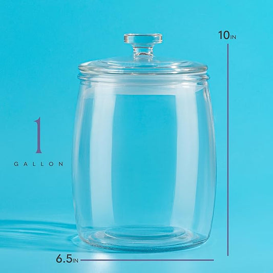 kitchentoolz 1 Gallon Glass Cookie Jar with Lid – Set of 2 Large Glass Jars with Lids for Cookies, Candy, Flour, Sugar, Pet Treats – Clear Glass Canisters for Food Storage - Pack of 2