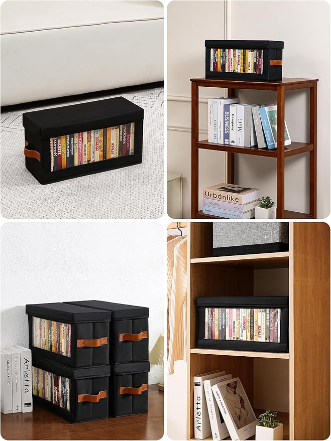 6 Packs DVD Storage Box with Visible Window, Dustproof DVD Case Holder Organizer with Lid and Handles