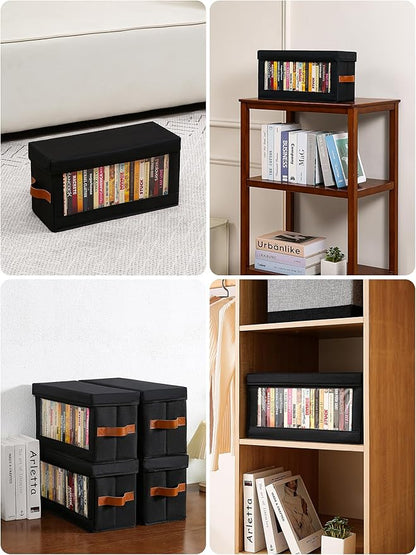 6 Packs DVD Storage Box with Visible Window, Dustproof DVD Case Holder Organizer with Lid and Handles