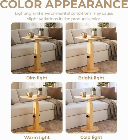 Behomes Aurin Solid Wood Nightstand, Modern Side Table with Adjustable Height, Couch End Table, Accent Bedside Table for Bedroom, Living Room, Square Top, Natural
