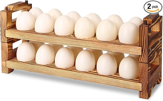 CVHOMEDECO. Wooden Egg Holder Fresh Egg Holders Countertop Firewood Egg Collecting Rack for Gathering Fresh eggs, Stackable with 24 eggs, Home Kitchen Organizer, Set of 2 PCS