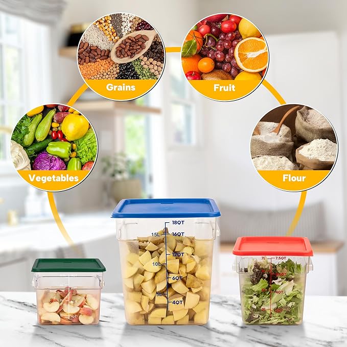 BIEAMA 4 Pack Food Storage Containers, 18 Quart Square Commercial Food Containers with Lids, NSF, Polycarbonate, Clear