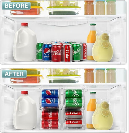 Sorbus Soda Can Organizer for Refrigerator - Stackable Can Holder Dispenser with Lid for Fridge, Pantry, Freezer – Holds 9 Cans Each, BPA-Free, Clear Design, Drink Organizer for Fridge (4-Pack)