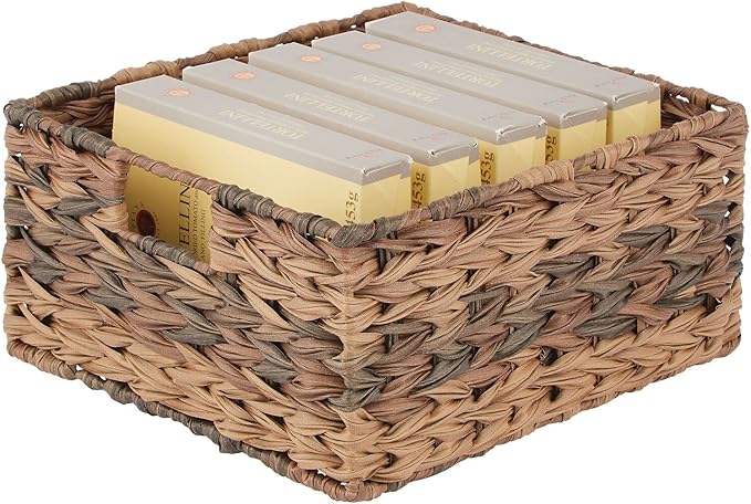 mDesign Woven Farmhouse Kitchen Pantry Food Storage Organizer Basket Bin Box - Container Organization for Cabinets, Cupboards, Shelves, Countertops - Store Potatoes, Onions, Fruit, 3 Pack, Brown Ombre