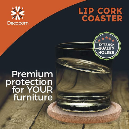 Cork Coasters with Lip for Drinks Absorbent | 12 Set 4 Inch Thick Rustic Saucer with Metal Holder Heat & Water Resistant | Best Reusable Natural Round Coasters for Bar Glass Cup Table
