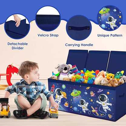 Toy Storage Bin with Lids,Extra Large Toy Box Chest with Handles for Kids Boys Girls,Collapsible Storage Organizer Box Bin Basket for Bedroom,Playroom, Nursery,37.8"x12.6" x15.7",Astronaut