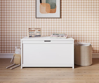 Child Craft Harmony 33” Wood Toy Box, Large Toy Chest Storage Organizer, Soft Close Safety Hinges, Ventilation Hole, 6 Cubic Ft Capacity, Kids Playroom Nursery Bedroom Storage Chest (Matte White)