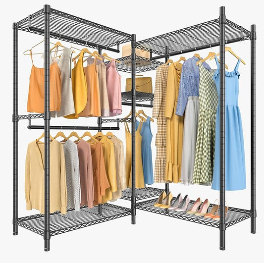 VIPEK L6 Heavy Duty Clothes Rack L Shape Clothing Rack 5-Tier Wire Garment Rack Freestanding Closet with 7 Adjustable Shelves & 4 Hanging Rods, 42.1" L x 42.1" W x 76.4" H, Max Load 850LBS, Black