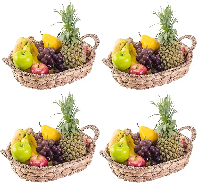 Seagrass Wicker Bread Baskets for Serving with Handles (Set of 4 Medium) – Bread Serving Basket for Table, Fruit Basket, Dinner Roll Basket