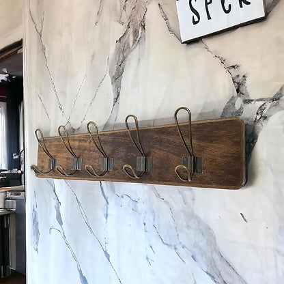 Rustic Farmhouse Wall Mounted Coat Rack – 24” Reclaimed Wood Board with 5 Heavy Duty Hooks, Natural Finish, Handcrafted Storage for Entryway, Hallway, or Bedroom
