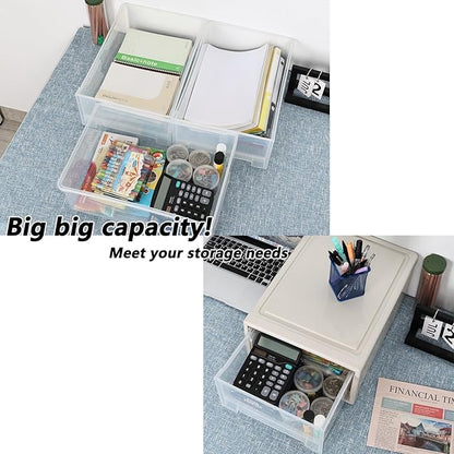 Yesdate 18 Qt. Plastic Desktop Organizer with Clear Drawers, 4-Pack, Stacking Drawers Unit for Closet, Office, Bathroom