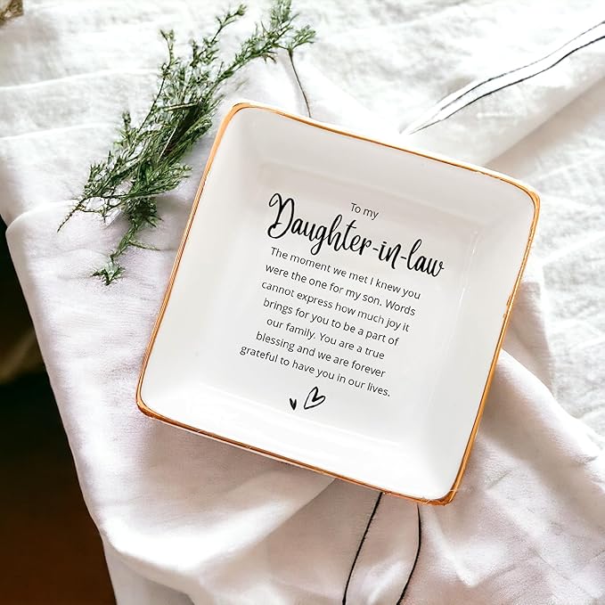 HatafaFurni Daughter In Law Gift, Ring Dish, Jewelry Dish, Present For Daughter In Law, Daughter In Law Birthday Gift, Bonus Daughter Gift, Future Daughter Gift From Mother In Law, White, mil01