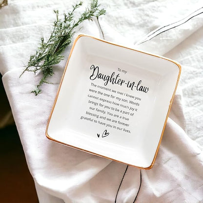 HatafaFurni Daughter In Law Gift, Ring Dish, Jewelry Dish, Present For Daughter In Law, Daughter In Law Birthday Gift, Bonus Daughter Gift, Future Daughter Gift From Mother In Law, White, mil01