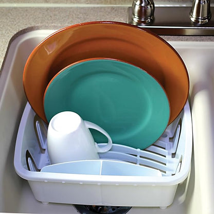 Camco RV Mini Dish Drainer & Tray - Features a Sloped Drain Tray Design, Heavy-Duty Construction - Ideal for Small Spaces, Apartments, Boats, and More -9.5" L x 11.7" W x 4.75" H - White (43511)