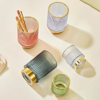 LEICURACE Makeup Brush Holder Organizer,Toothbrush Holders,Desk Pen Pencil Holder,Multifunctional Vintage Glass Brush Cup(A3-20-US)