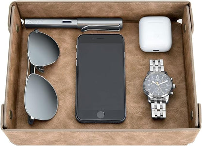 CASIRENA Father's Day Gifts Faux Leather Valet Tray Organizer for Men - Catch-All Tray for Entryway Table Key, Wallet, Watch, Coin Change, Phone, Dresser EDC Dump Jewelry, Bedside Nightstand Desk-top