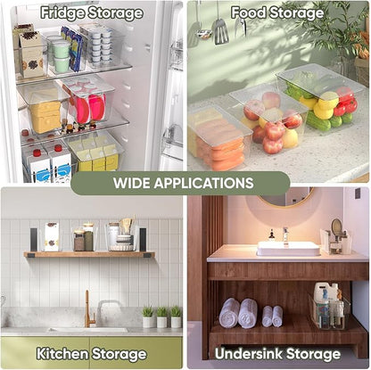 BALEINE Clear Stackable Storage Bins with Lids, Plastic Containers with Handle for Pantry Organizers and Storage, Plastic Bins for Fridge, Kitchen, Bathroom, Cabinet (13x7.4x7, 8PK)