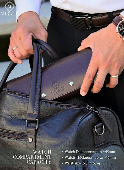 Watch Travel Case for Men Watch Roll for Travel Organizer and Display Watch Case - Swiss Espresso Vegan Leather Watch Case