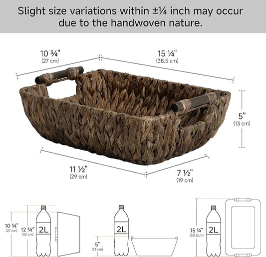 StorageWorks Wicker Baskets for Organizing, Woven Basket with Wooden Handles, Wicker Storage Baskets for Shelf, Brown, 2-Pack