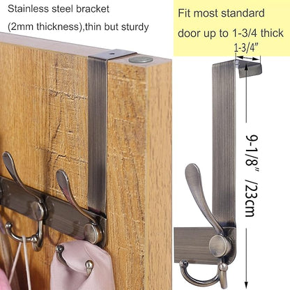 WEBI Over The Door Hook Door Hanger Hook Rack with 5 Tri Hooks for Hanging Coats, Door Towel Rack Towel Hanger Door Coat Hanger Over Door Coat Rack,Bronze,2 Packs