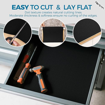 Hersvin Shelf Liners, 12 in x 20 ft Kitchen Drawer Mats, Non-Adhesive EVA Cupboard Protector, Cabinet Lining (Black Dot)
