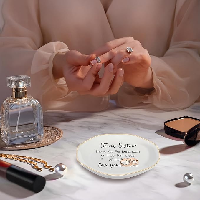 MQPPKJ Birthday Gifts for Women Best Friend, to My Sister Jewelry Dish Trinket Tray, Unique Ceramic Ring Jewelry Tray Friendship Gifts for Sister Christmas Valentines Mother's Day (To My Bestie)